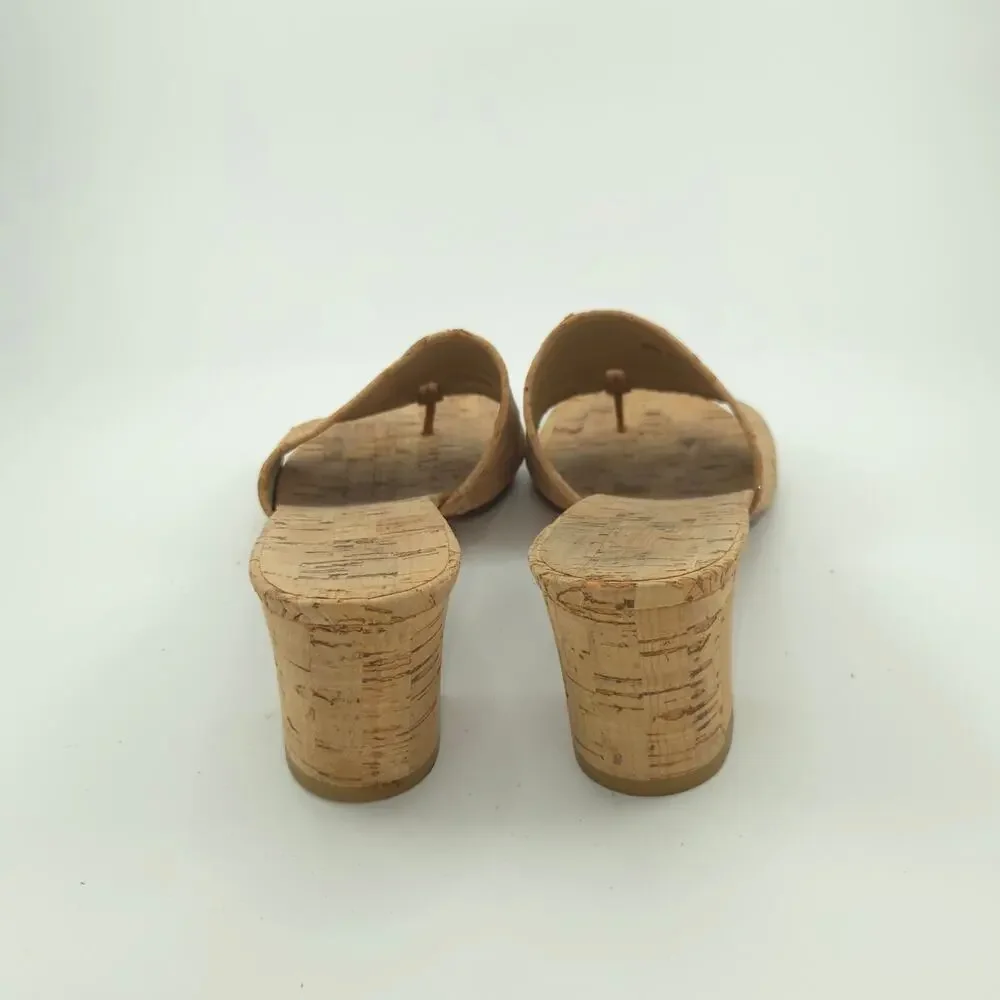 Stuart Weitzman Cork Mule Sandals Women's Size 8.5 Tan
